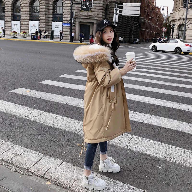 Куртки зимние женские длинные пуховые парки с капюшоном из натурального меха