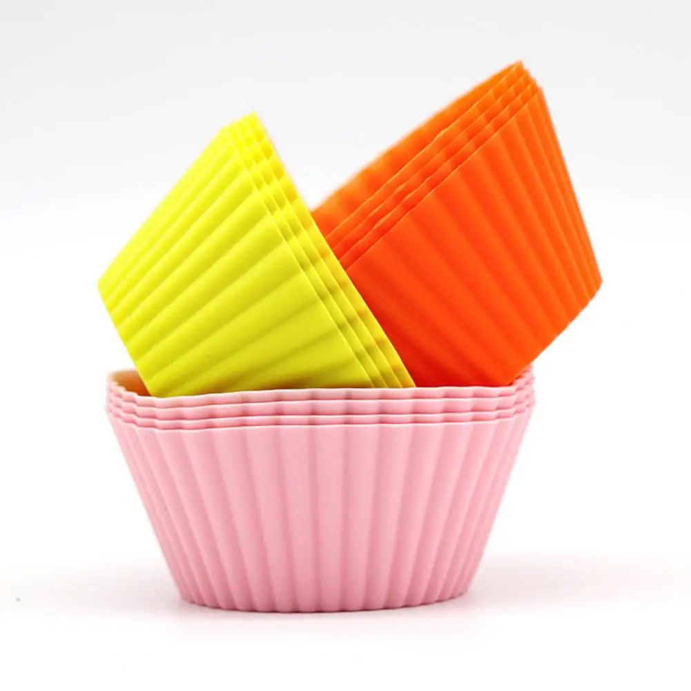 12Pcs Baking Cup Mold No Odor Eco-friendly Solid Color Easy to Clean Silicone Greaseproof Muffin Cake Kitchen Tool | Дом и сад