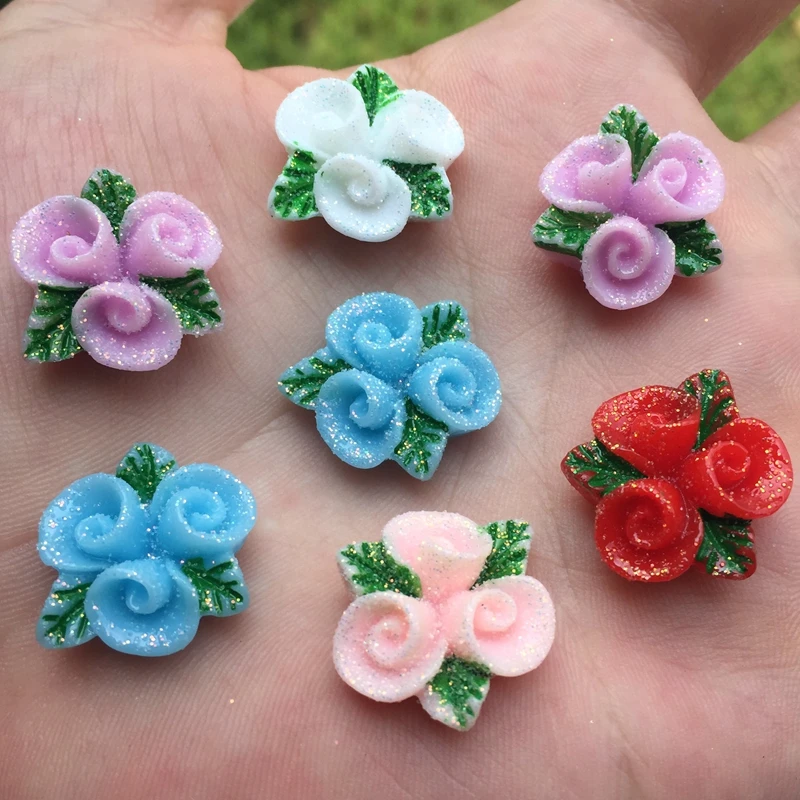 Кавайный цветок из смолы 20 шт. мм с блестящей пудрой Стразы плоским основанием