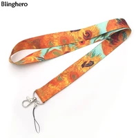 blinghero van goghs sunflower lanyard strap cool keys phone neck strap id badge holder flower painting hang rope gifts bh0394