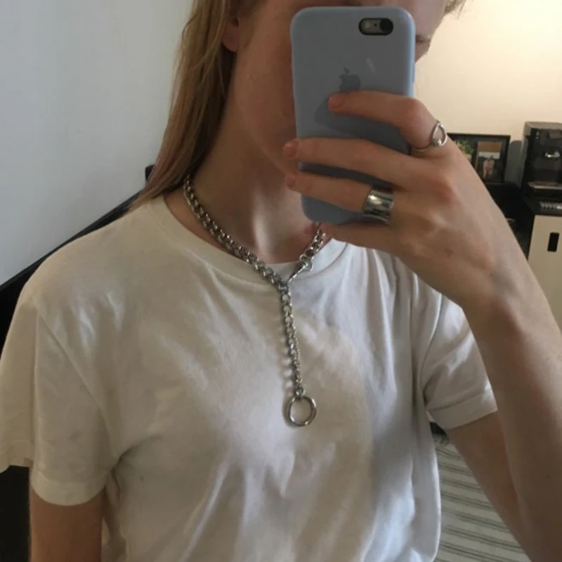 Колье ручной работы с круглым носком для мужчин и женщин Круглая Серебряная