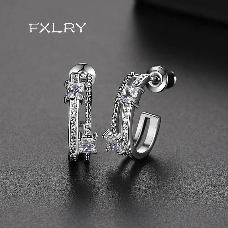 

Женские Геометрические серьги-гвоздики FXLRY, белого цвета, инкрустированные цирконами