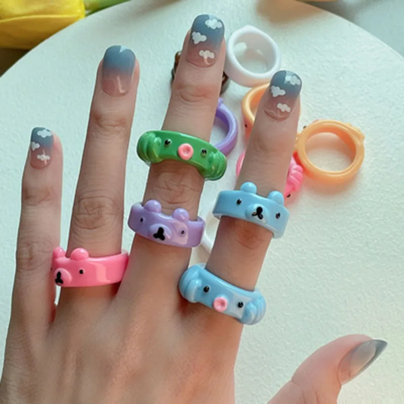 

Colorful Acrylic Simple Octopus Bear Animal Resin Ring Personality Cartoon Cute Ring Women's Gift Jewelry Wholesale Bulk