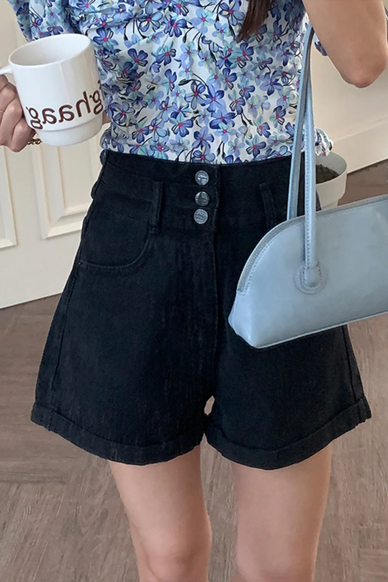 Повседневные джинсовые женские шорты корейской версии с завышенной талией и