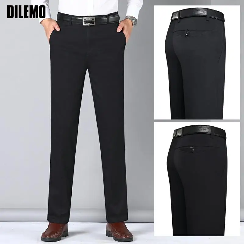 

Top Quality Satin New Brand Casual Fashion Long Mens Pants Fashions Straight Business Regular Fit Autumn Trousers Men Clothing