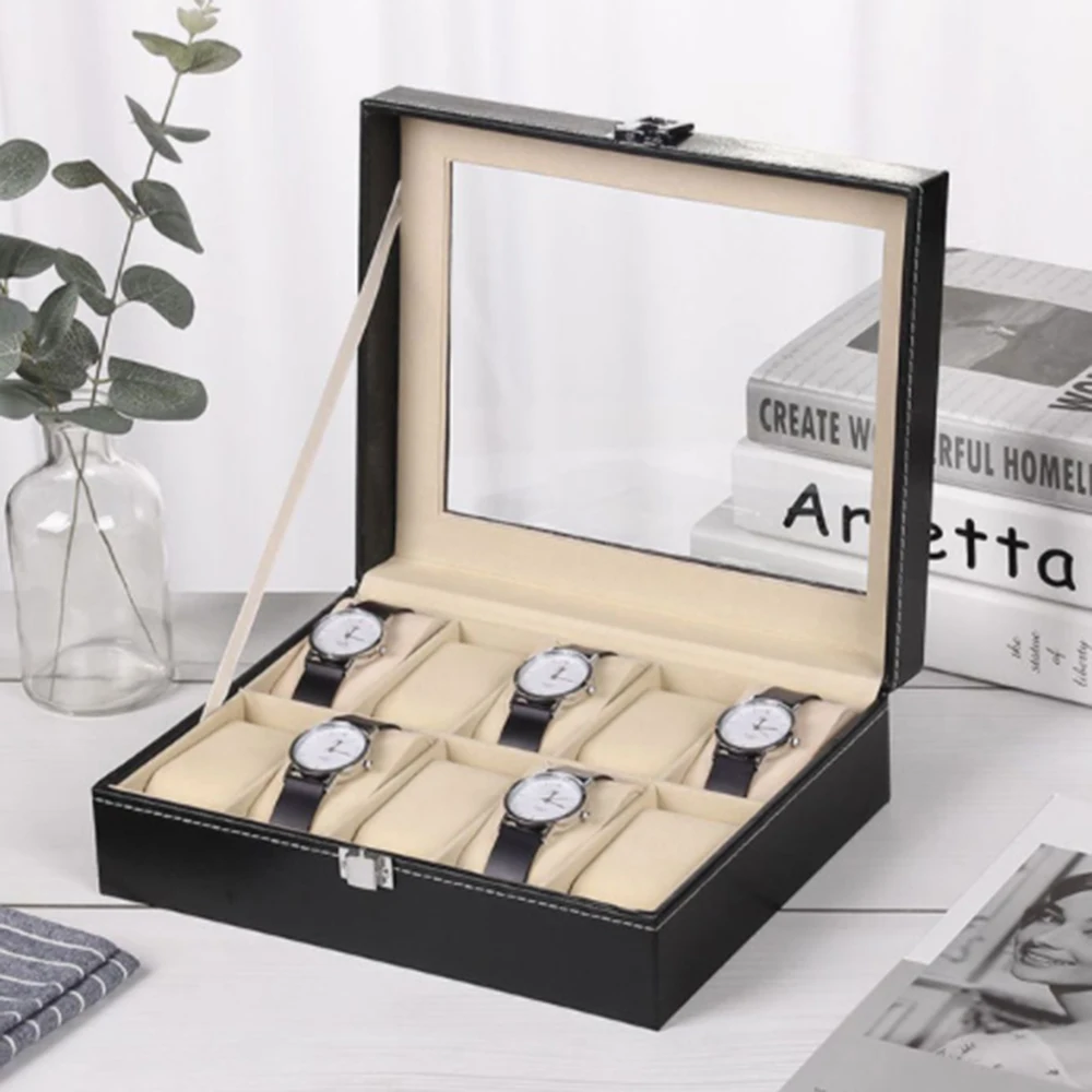 

New Portable Watch Box Organizer PU Leather Casket Classic Style 10 Grids Multi-Functional Bracelet Display Case 2022