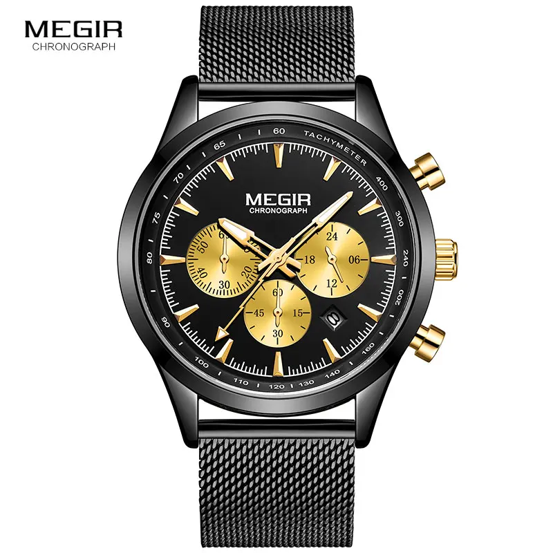 2019New MEGIR повседневные роскошные часы с сетчатым ремешком Модные Кварцевые