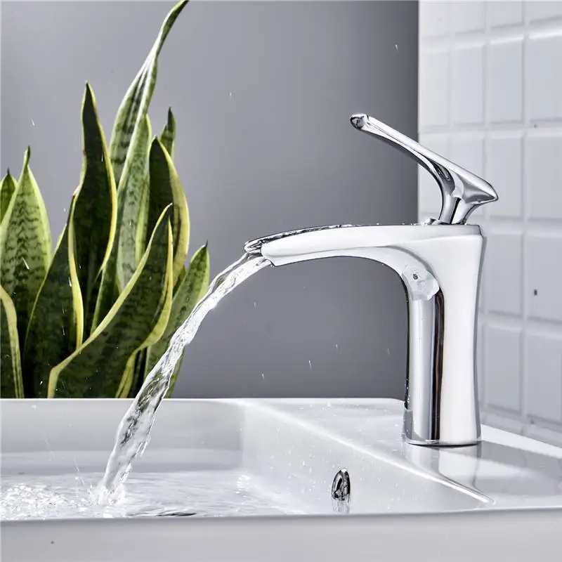 

New Arrived Waterfall Tap Bathroom Basin Sink Faucet Single Handle Water Mixer Tap Hot and Cold Water for Kitchen Bathroom