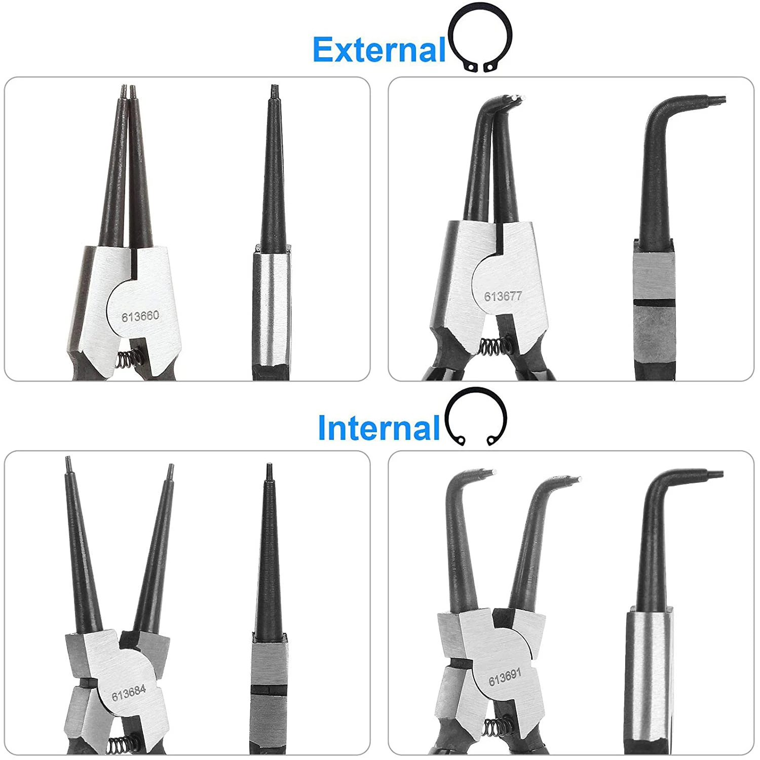 1 289 шт. 7 дюймов внутренние и внешние плоскогубцы упорные зажимы кольца
