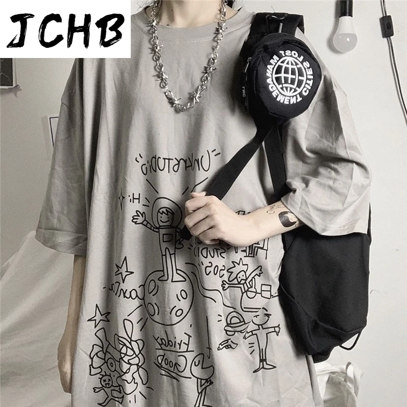 

2021 Graffiti t Shirt Short Clothes Sleeve Streetwear Harajuku High Street Women Clothing Tops Summer Loose New Tshirt