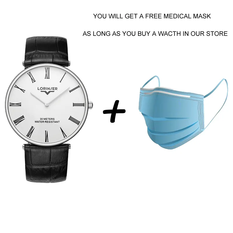 Lorinser Мужские кварцевые часы из натуральной кожи нержавеющей стали модные