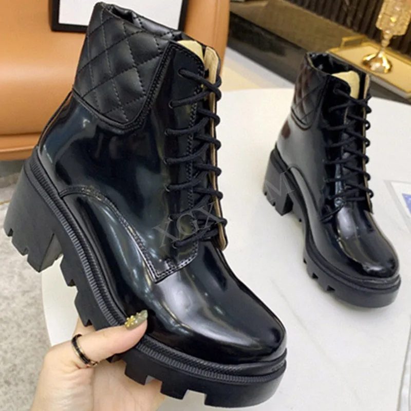 

Luxury Brand Autumn Winter Women Boots Lace Up Martin Boots Round Toe Platform Ankle Boots Fashion Women's Shoes Large Size 42