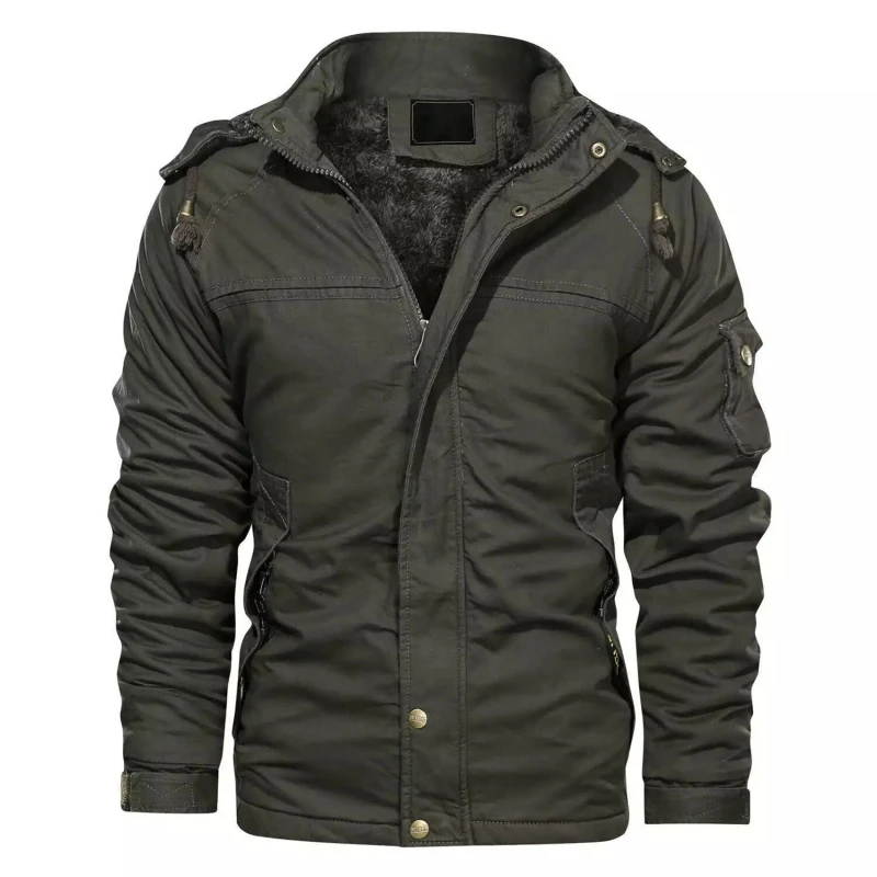 

Мужская теплая куртка-бомбер из флиса, однотонная Повседневная куртка с капюшоном, ветровка в стиле милитари, зима 2021