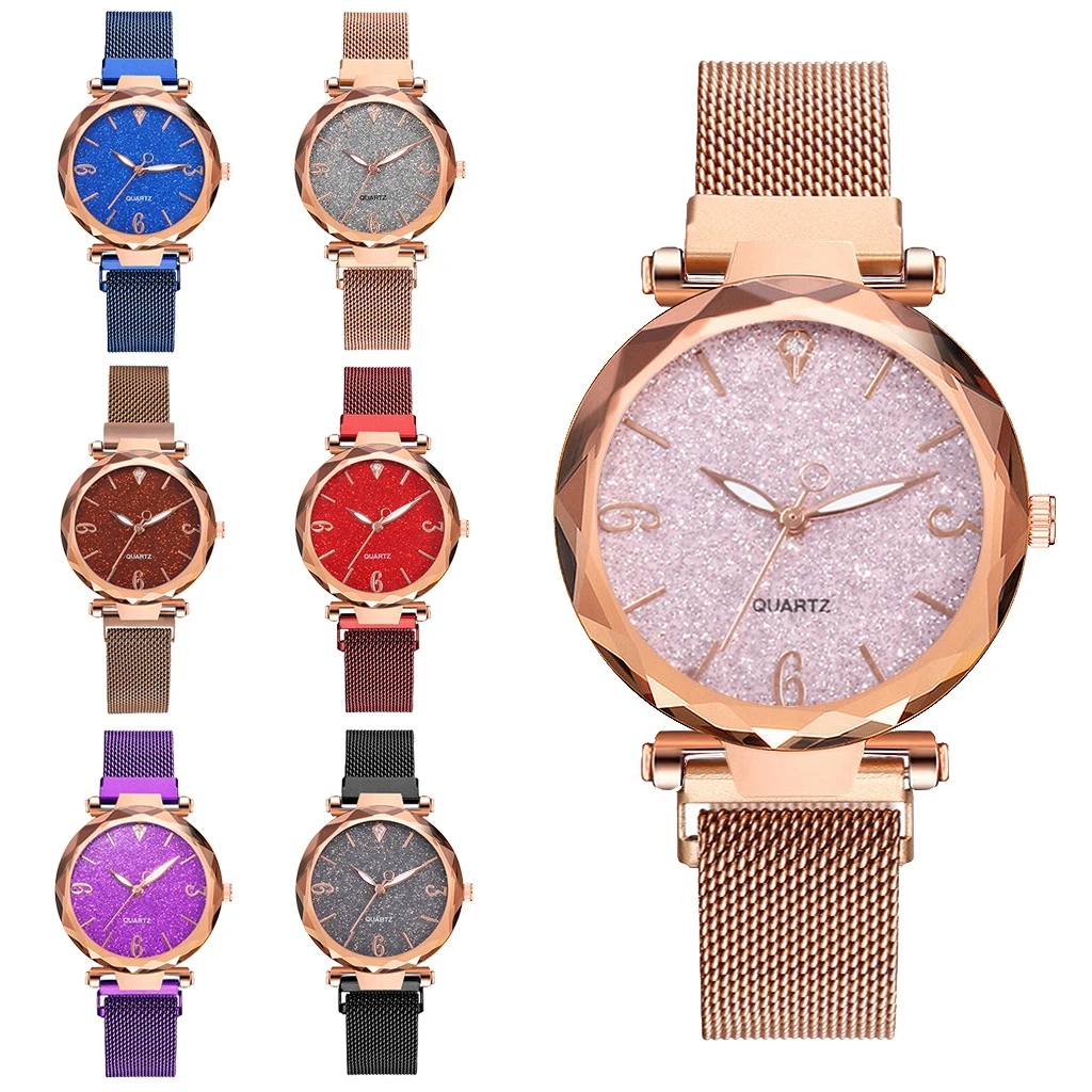 

Luxury Women Watches Fashion Elegant Magnet Buckle Rose Gold Ladies Wristwatch Starry Sky Diamond Gift Quartz Clock
