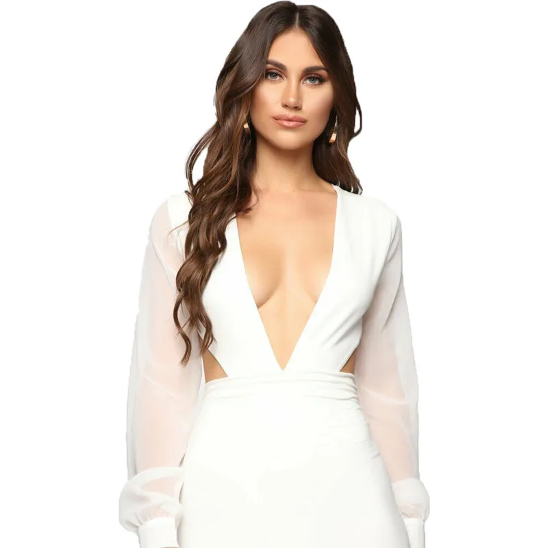 Комбинезон женский кружевной с длинным рукавом пикантный сетчатый ромпер