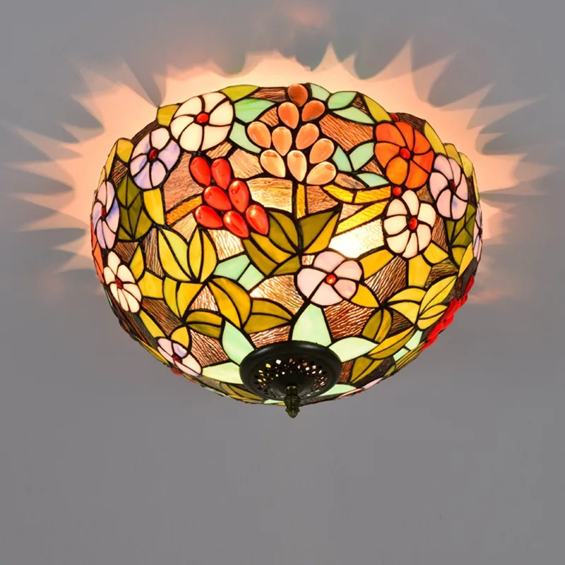 

40 см в американском стиле виноград Тиффани многоцветное стекло Ресторан Спальня Коридор ванная стеклянная потолочная лампа