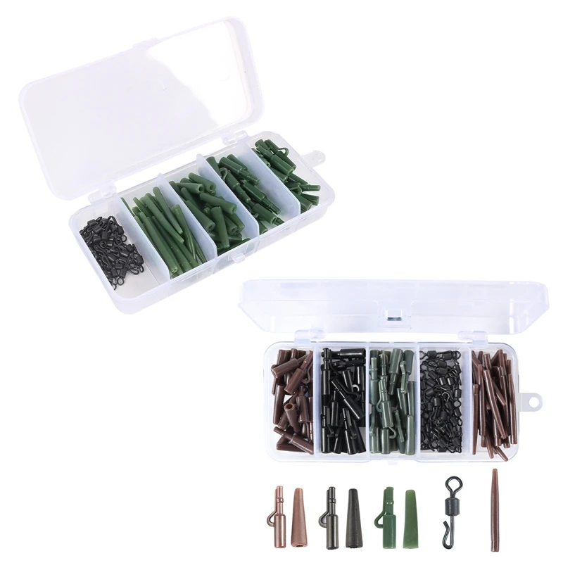 

120pc/set Carp Accessories Set,Fishing Gear Accessories Storage Box Safety Lead Clips With Tail Rubbers Sleeves Fishing Tool