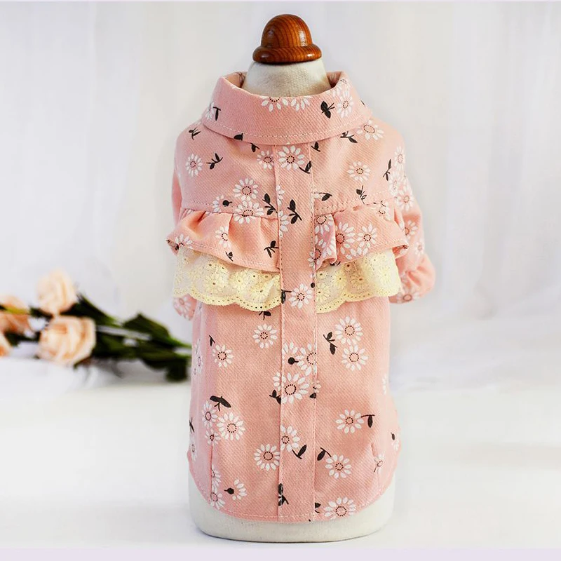 Одежда из хлопка для милой собаки кружевная рубашка с принтом девушек одежда