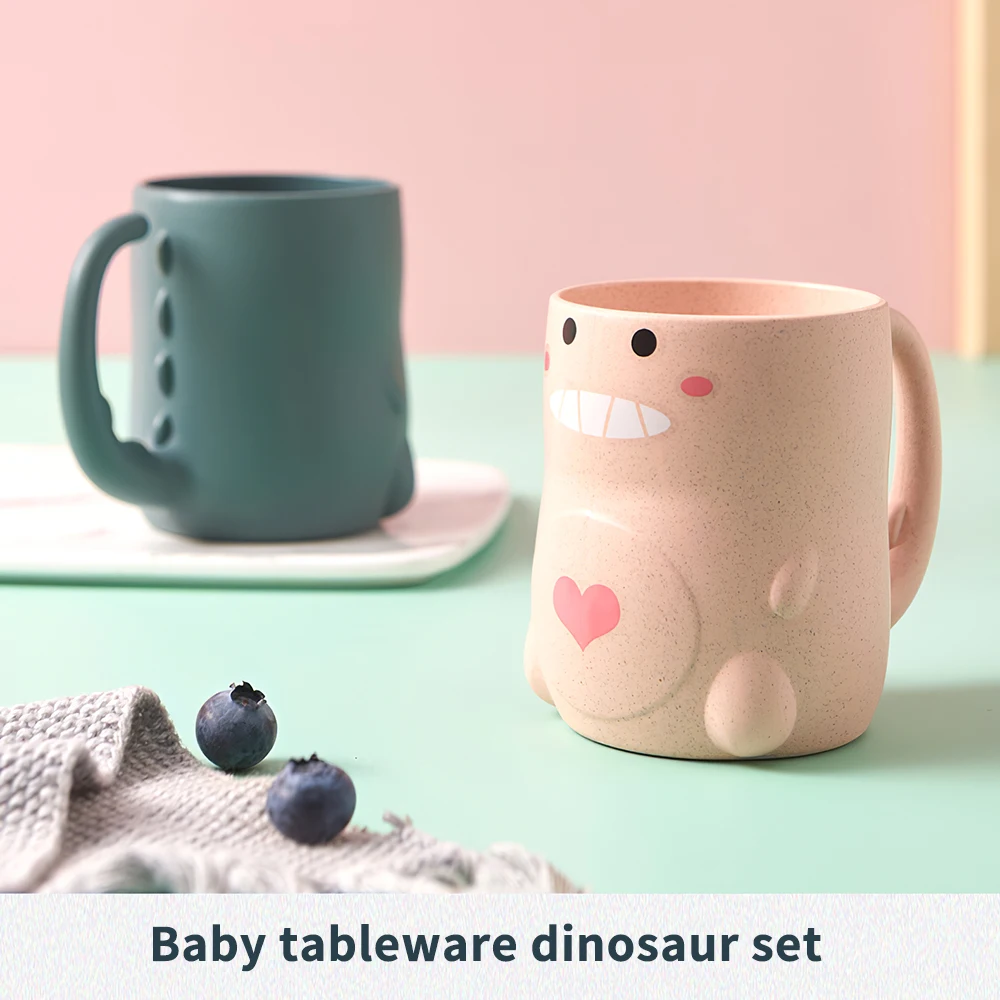 

Dinosaur 6-Piece Children'S Dinner Plate Household Creative Cartoon Anti-Fall Environmental Protection Wheat Fragrant Bowl Cup