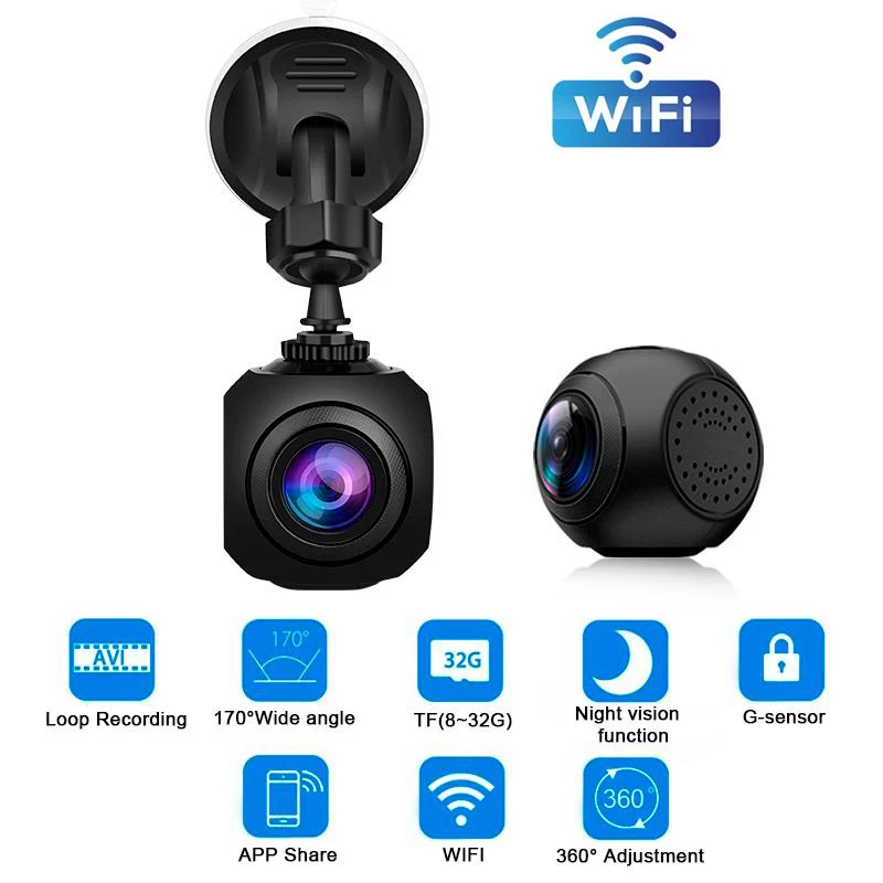 Автомобильный видеорегистратор Wi Fi креативный 1080P HD DVR угол обзора 170