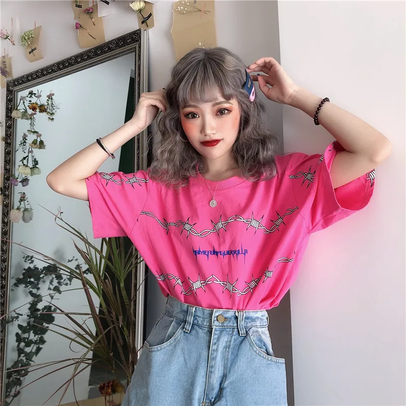 Готическая футболка лето 2019 принт с шипами Harajuku персональные топы короткими
