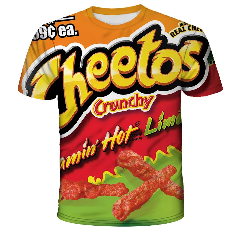 

2021 spring and summer new men's loose fast food burger fries T-shirt neutral hip-hop style 3D printing short-sleeved casual clo