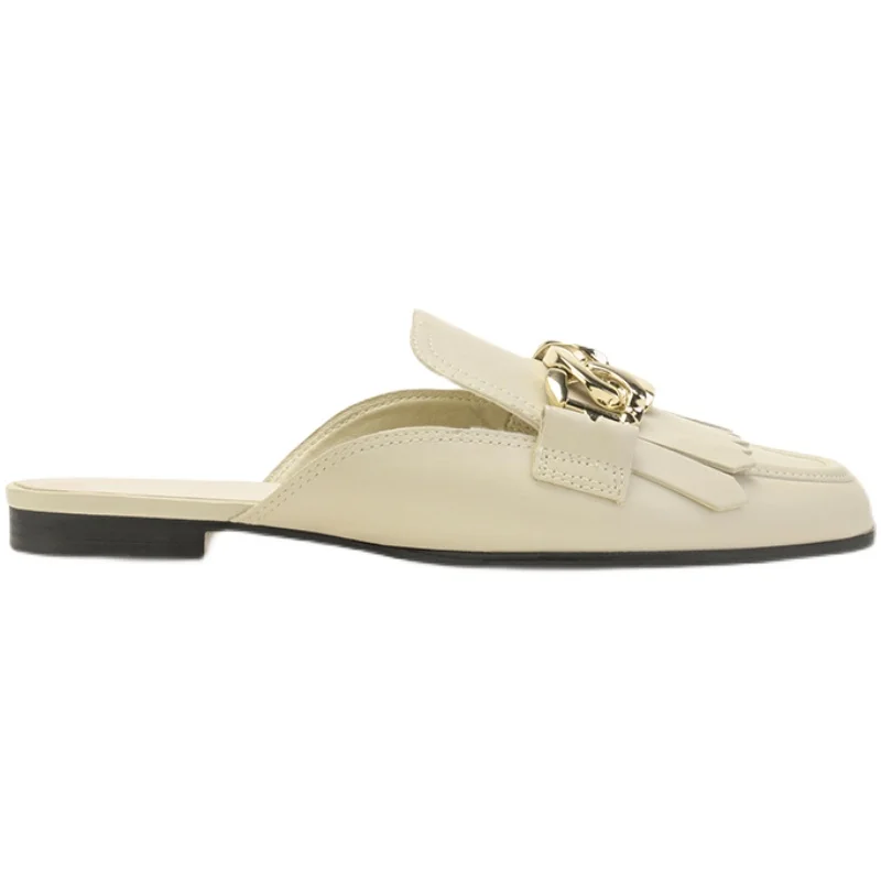 

Slippers Casual Shoes Woman 2021 Rivet Low Female Mule Loafers Fringe Luxury Flat Mules Fashion PU Metal Decoration Basic Rubber