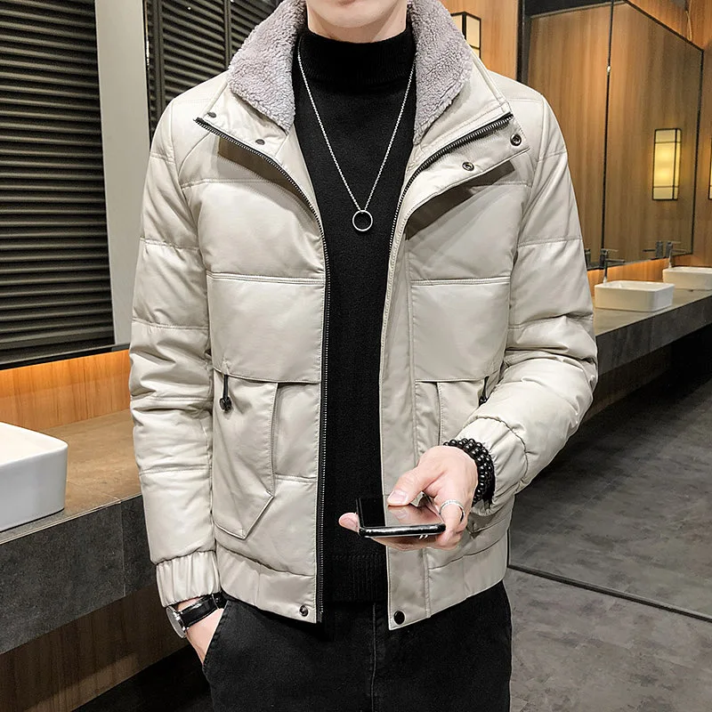 

Winter new style casual stand-up collar leather cotton jacket men's short cotton jacket large size PU cotton jacket QY852