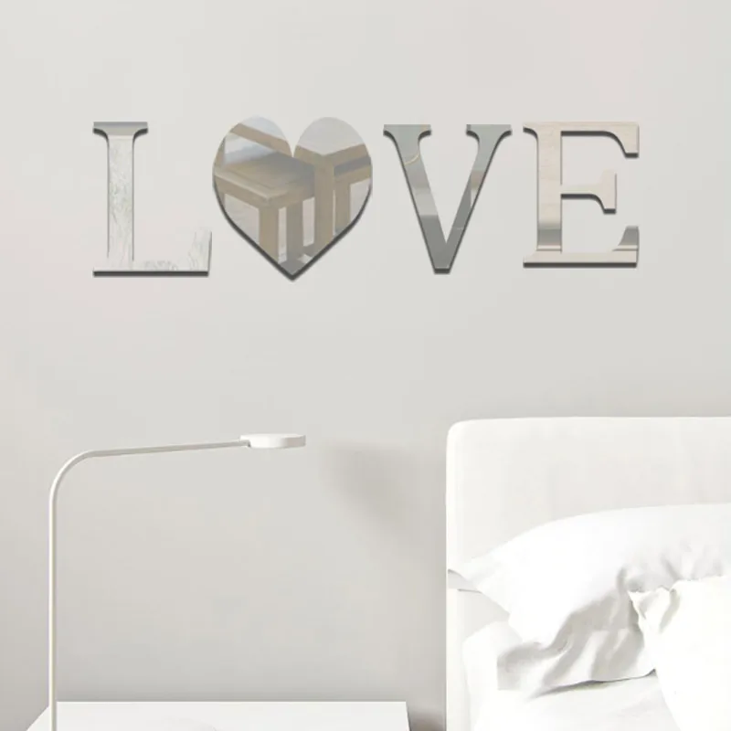 Сделай Сам английские буквы с надписью Love Серебряная настенная Зеркальная