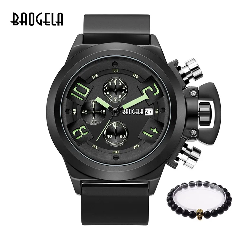 Baogela mode hommes montres меню кварцевый Спортивный Хронограф Montre Homme Relogio Masculino силиконовый Montre-браслет pour Homme horlo - Цвет: 1606 green