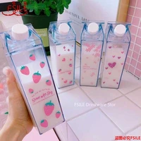 creative cute plastic clear milk carton water bottle fashion strawberry transparent milk box juice water cup bpa free