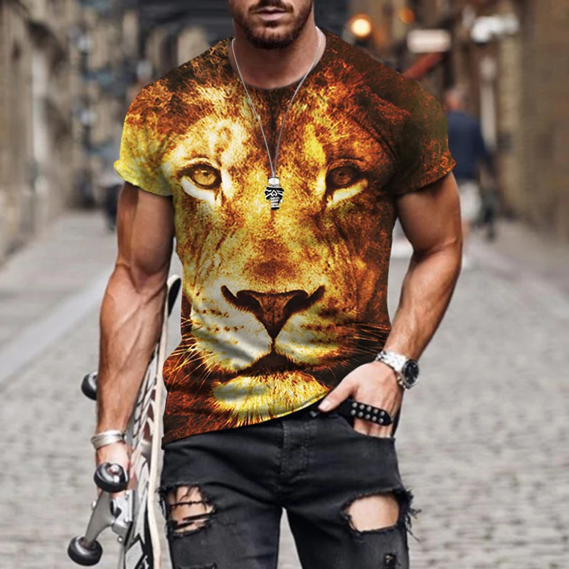 

Summer T-shirt for Men 2022 3D Lion Print Men's T Shirt Breathable Street Style Oversized Tees Crew Neck Short Sleeve Funko Pop