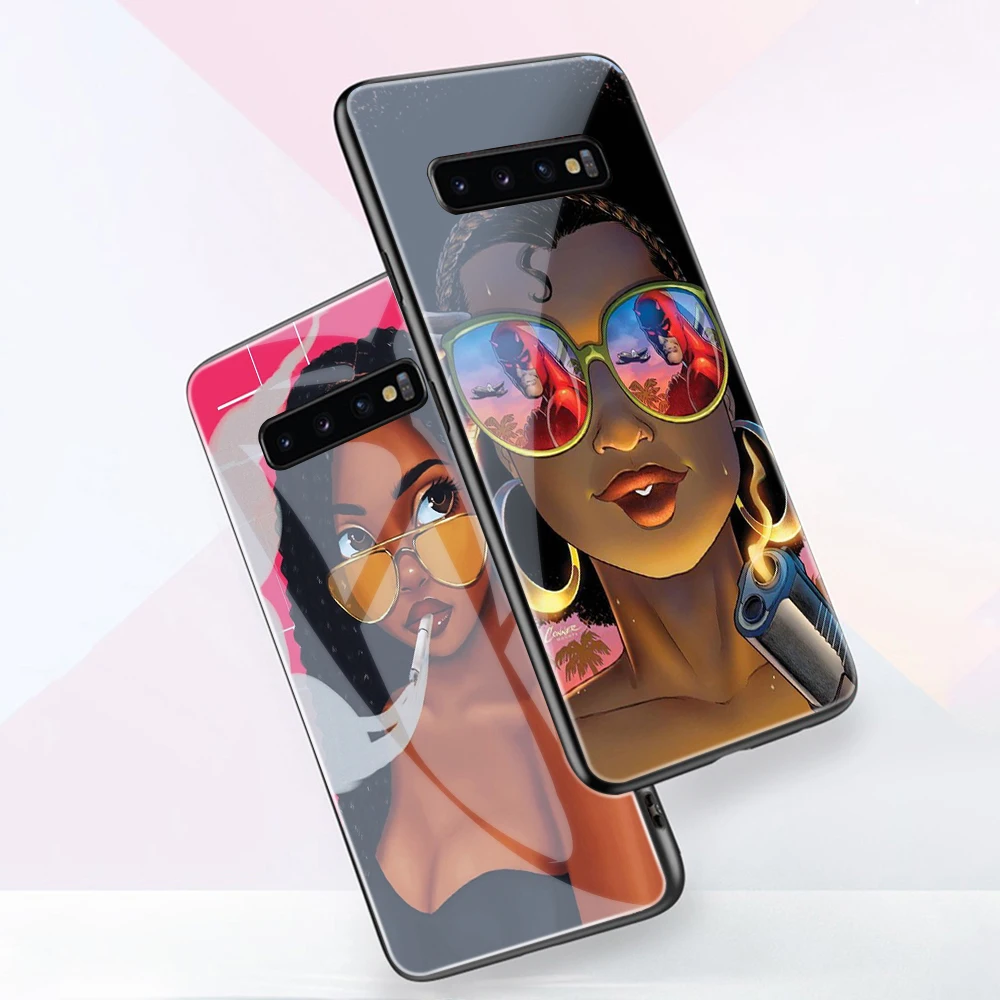 

Melanin Poppin Girl Case For Samsung S21 S10 S9 S8 S10e S20 Ultra A51 A71 A50 A20E A70 A21S Note 20 10 9 8 Plus Tempered Glass