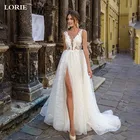 Свадебное платье принцессы LORIE с разрезом по бокам, блестящее сексуальное платье с V-образным вырезом и кружевной аппликацией, свадебные платья