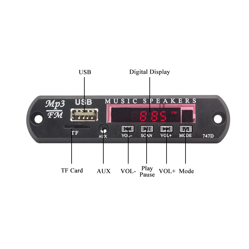 Автомобильный MP3 WMA FM AUX декодер плата DC 5 в 12 В USB 3 мм TF Радио Аудио плеер модуль с