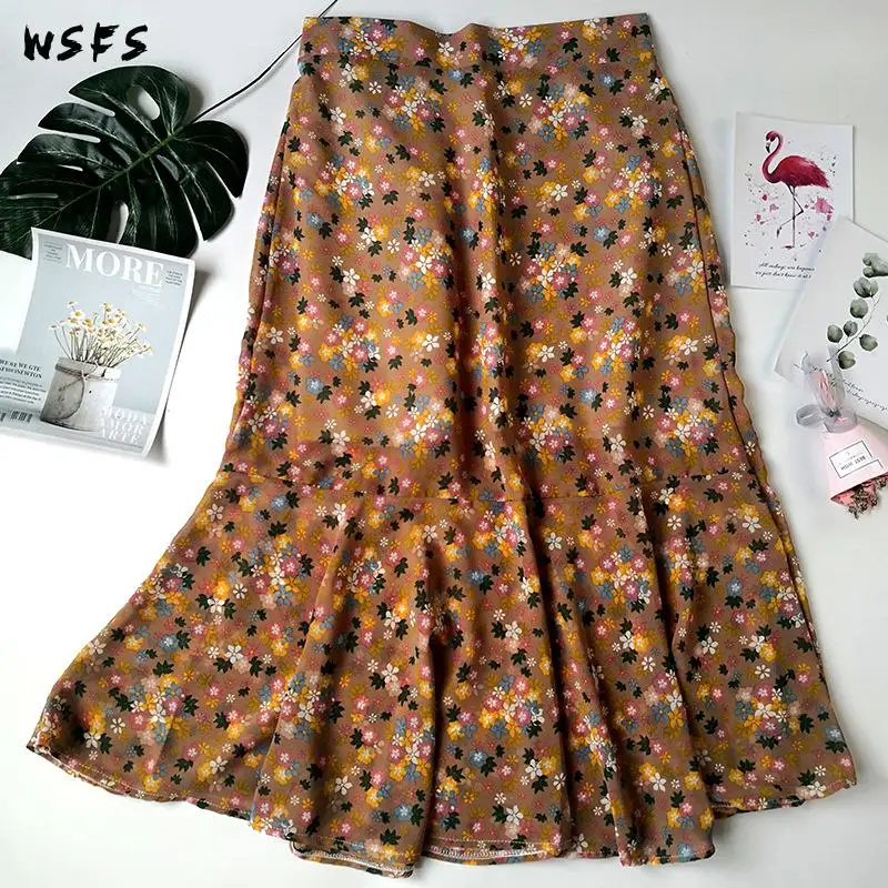 Летняя шифоновая Пляжная Юбка-миди с цветочным принтом | Женская одежда