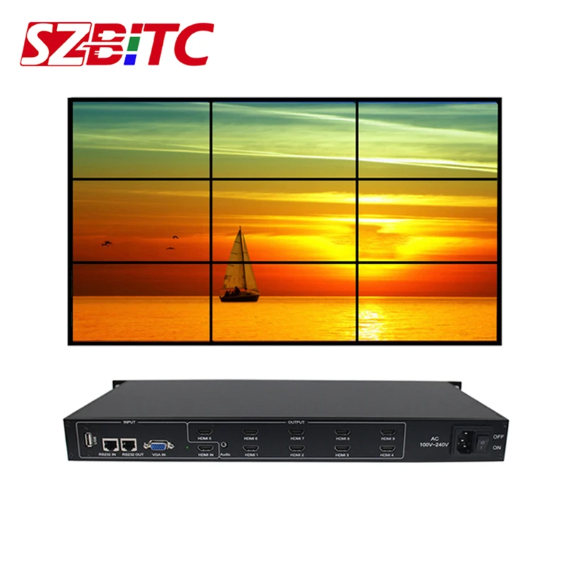 Настенный Сплиттер с ЖК дисплеем 3x3 HDMI 1 в 9 выход DVI VGA USB аудио видео настенный