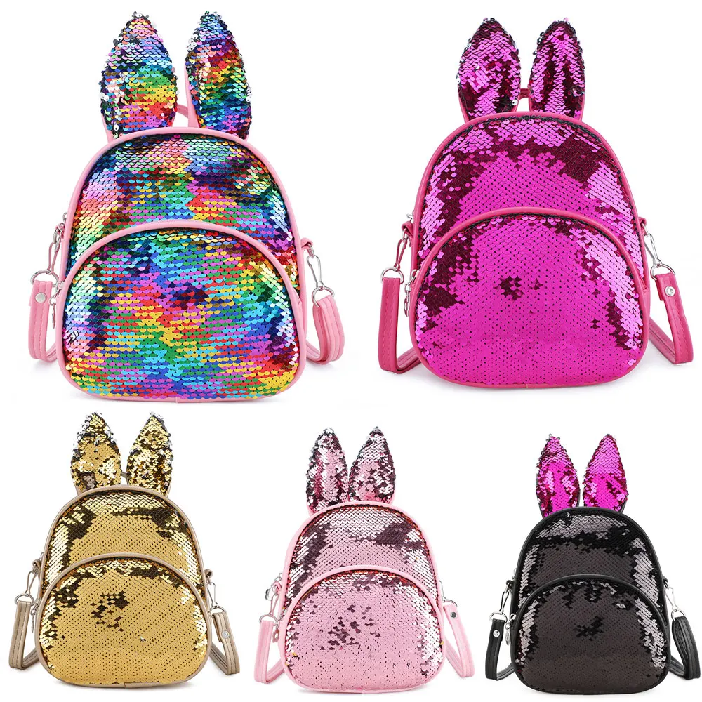 

Glitter Backpack Kids Girls Boys Rabbit Ears Sequin Backpacks Knapsack School Bag Teenage Rucksack Kindergarten Travel Bags