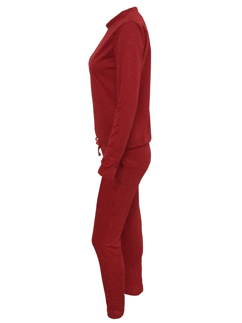 Однотонный костюм с длинным рукавом 2019 женский спортивный из двух предметов