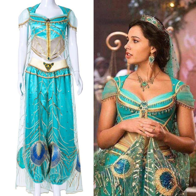 

2019 New Movie Aladdin Jasmine Princess Cosplay Costume For Adult Women Girls Halloween Party Costume Custom Made