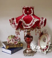 european table lamp bedroom bedside lamp red warm princess pastoral lace creative fashion wedding gift