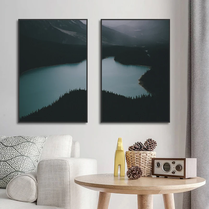 Landscape Canvas Posters and Prints Nordic Mountain Lake Painting Nature Scenery Wall Art Pictures for Living Room Decoration | Дом и сад