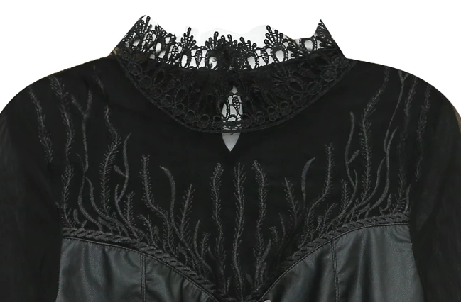 

Fall Winter European Clothes T-shirt Fashion Sexy Patchwork Embroidery PU Women Tops Ropa Mujer With Fleece Tees 2020 T09812L