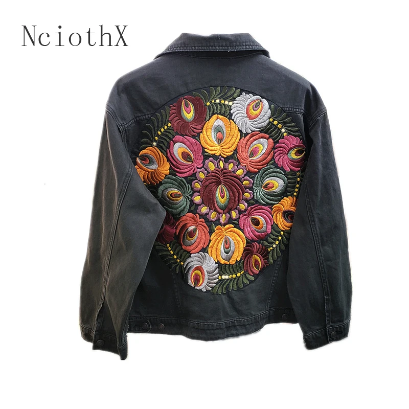 

Embroidered Denim Jacket Oversized Long Sleeve Fashion Woman Jacket Coat Multi Floral New 2021 Spring Autumn Veste Jean Femme
