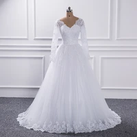 lace a line v neck wedding dresses 2020 vintage bridal gowns backless long sleeves beads bride dress vestido de novias fashion