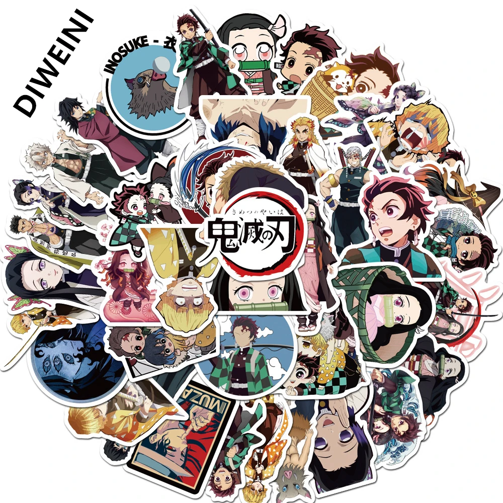 

50Pcs/Lot New Doodle Anime Kimetsu No Yaiba Stickers Decal Vinyl For Car Guitar Laptop Skateboard Demon Blade Slayer Sticker