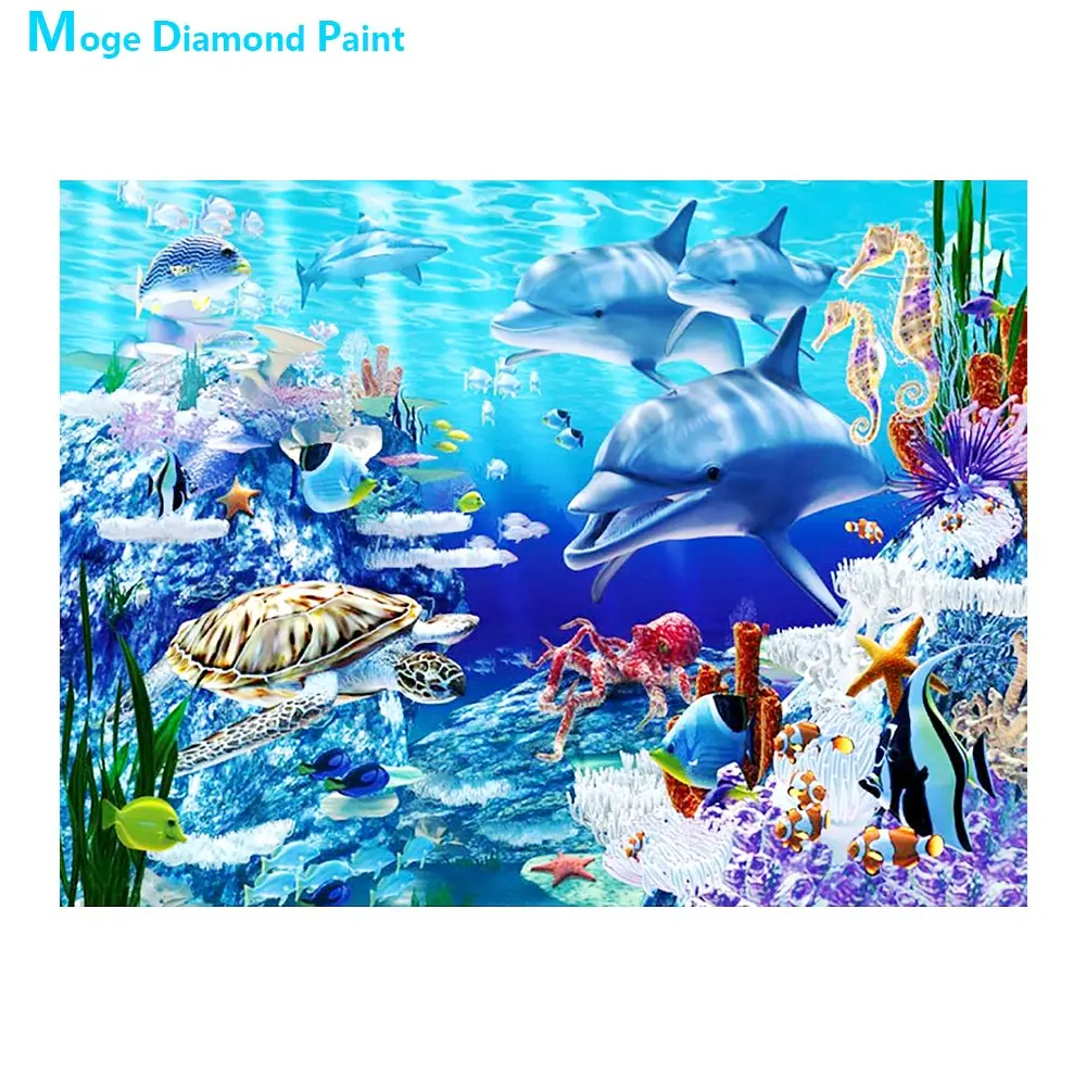 Дельфин Животное Алмазная картина Полный Круглый морской мир сценический Новый