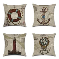 vintage nautical lighthouse lifebuoy anchor printing pillow case home decoration linen sofa pillow cover car cushion cover