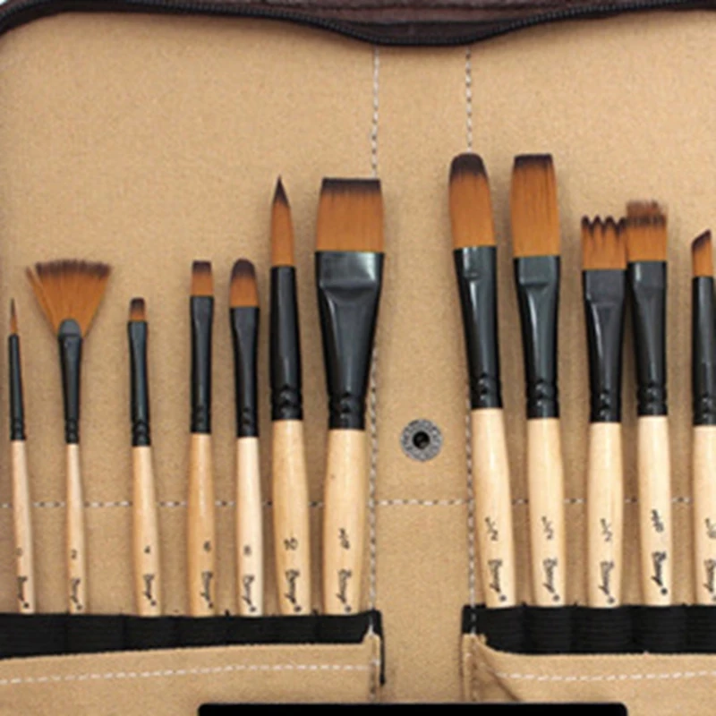 

XILEYW Brush,14 Pieces of Korean Yellow Nylon Wool Water Powder Acrylic Brush Painting Bag Set, for Fine Arts Sketch