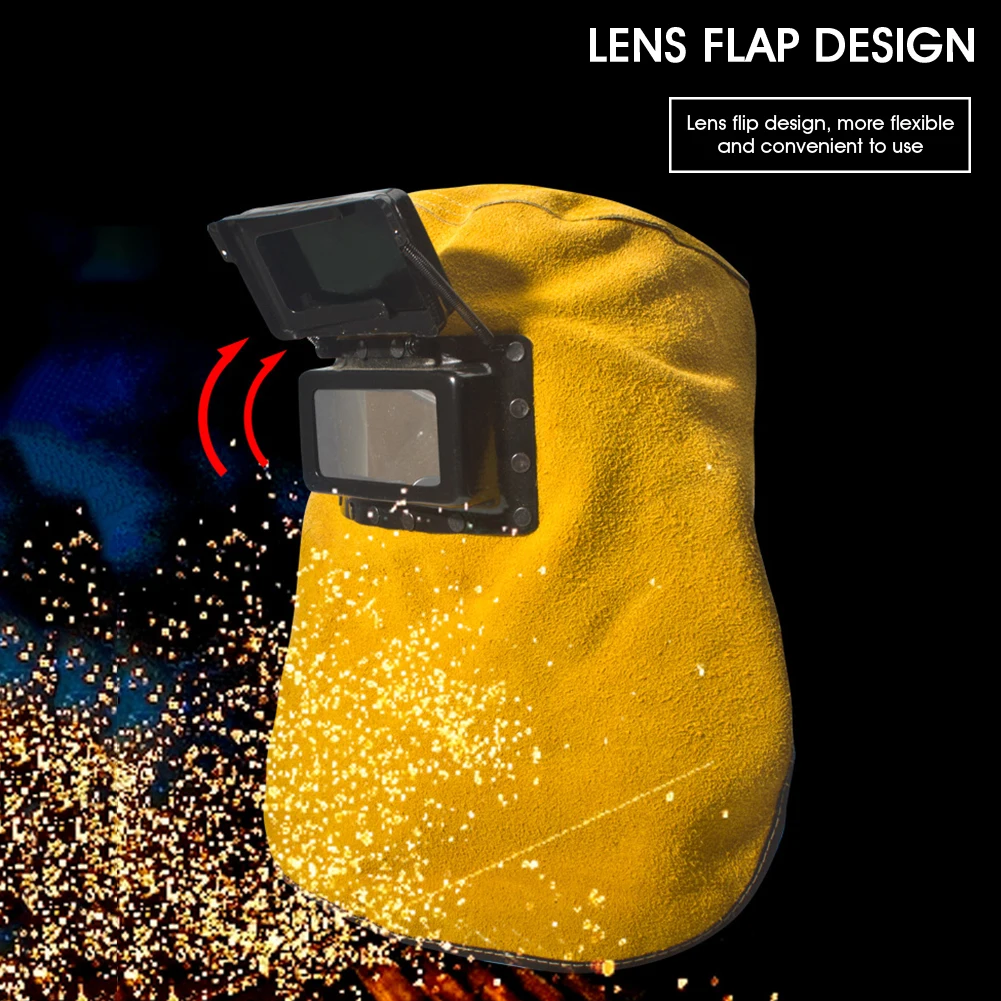 Маска сварочная из воловьей кожи блестящая с фильтром желтого цвета |